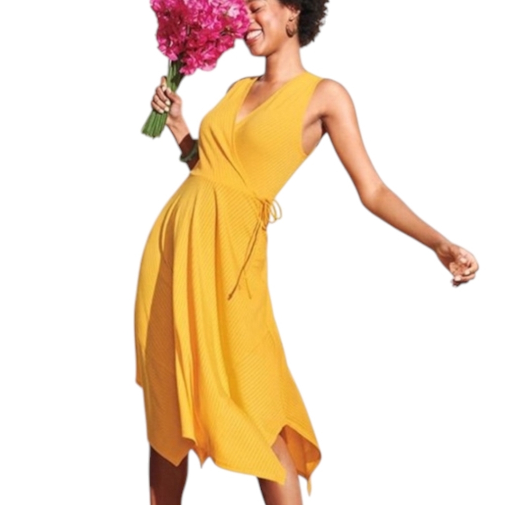 Ribbed Faux Wrap Dress